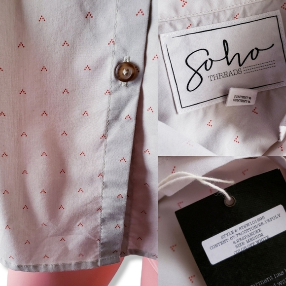 Soho Threads Cream & Red Geometric Oversized Boxy Dolman Sleeve Button Up Blouse - Picture 7 of 8